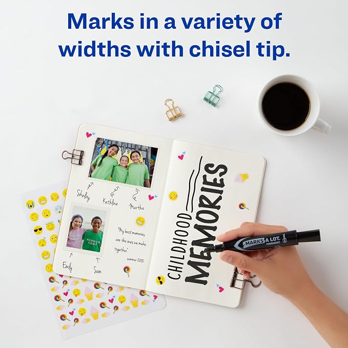 Avery Marks-A-Lot Permanent Markers, Regular Desk-Style Size, Chisel Tip, Water and Wear Resistant, 2 Black Markers (07902)