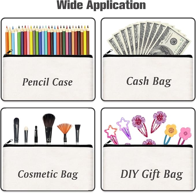 ZeeDix Canvas Zipper Pouch Bulk – 8.3 x 5 Inches Cotton Canvas Pouches with Zipper, Canvas Pencil Pouch, Makeup Bags Bulk for Travel Cosmetic Toiletry, Multipurpose Zipper Pouch for DIY Craft Storage