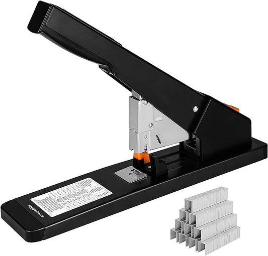 Amazon Basics Heavy Duty Industrial Stapler, 210 Sheets Capacity, Long Arm, Black, 1000 Staples