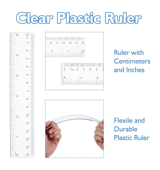 4 Pack Clear Ruler 6 Inch, 6 Inch Ruler (15.5 cm) and 8 Inchs (20.5 cm) | with Inches & Centimeters, Flexible Plastic Measuring Tools for Office (White)