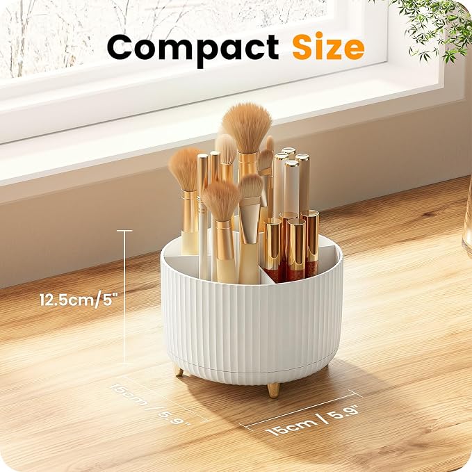 A-LuGei 【Elegant White】 5.9" Makeup Brush Holder Organizer, 【360° Rotating】 6 Slot Makeup Organizer Countertop, 【Minimalist Chic】 Vanity Organzier, Pen Holder for Desk Office Bathroom Desktop