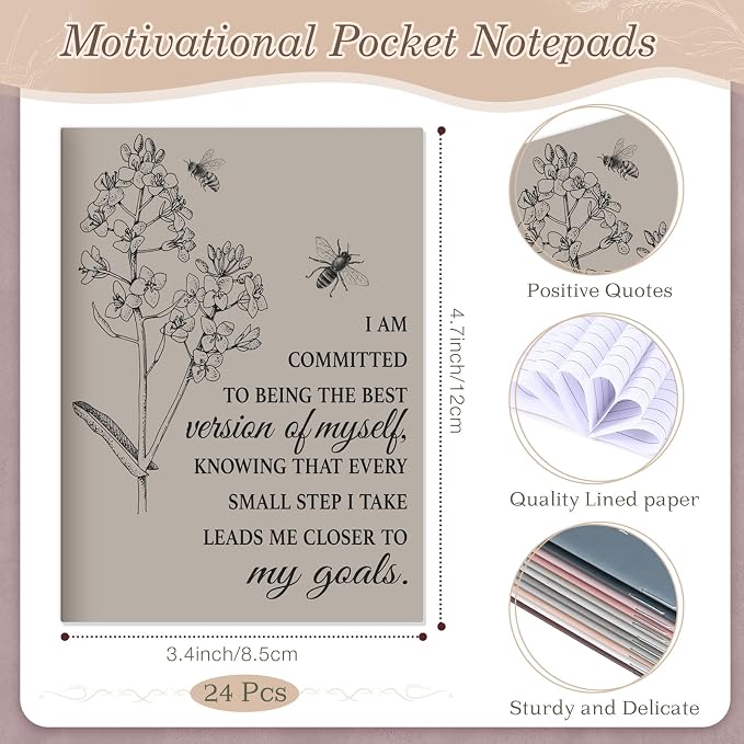 Tatuo 24 Pcs Positive Affirmation Notebooks for Women Vintage Floral Inspirational Notebook Small Motivational Encouragement Notepads Journal for Student Teacher Coworker Back to School Supplies