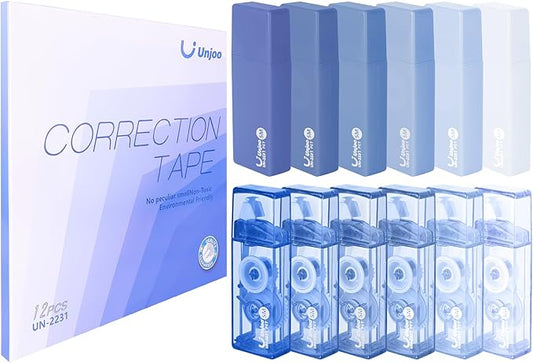 Unjoo Mini White Correction Tape Set (12pack, 5M/196" x 0.2", Blue) | Aesthetic Cute Correction Tape, Easy To Use, For school, Office Workers