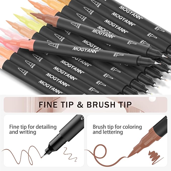 Skin Tone Markers, 12 Pack Dual Brush Pens for Art Drawing Sketching