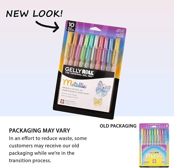 SAKURA Gelly Roll Metallic Gel Pens - Pens For Scrapbook, Journals or Drawing - Art Gifts, Holiday Gifts & DIY Projects - Colored Metallic Ink - Medium Line - 10 Pack