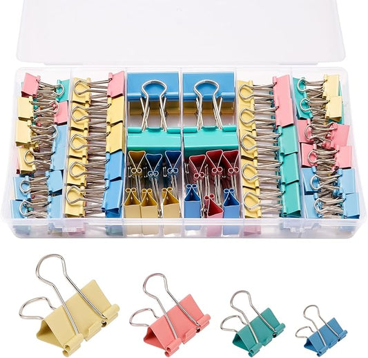 Colored Binder Clips, Assorted Sizes, 120 PCS | Large Medium Small Mini Paper Clamps, 4 Sizes (1.26"/0.98"/0.75"/0.59"), Storage Case, Office Supplies Clips