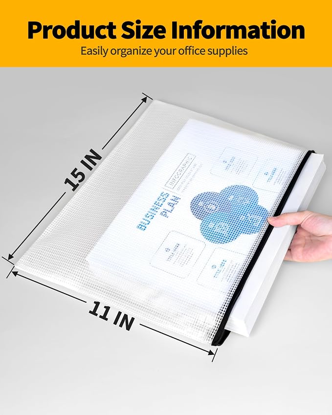 SUNEE Plastic Mesh Zipper Pouch 11x15 in (Black, 18 Packs),Extra Large Water-Resistant Zip Bag for School Office Supplies, Puzzles & Games Organizing Storage