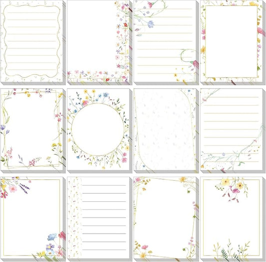 Chiisong 12 Pack Wildflower Sticky Notes Floral Sticky Notes, Self-Stick Note Pads Flower Memo Pads for Journal Planners Office Home Stationery Gift Meeting Office Supplies