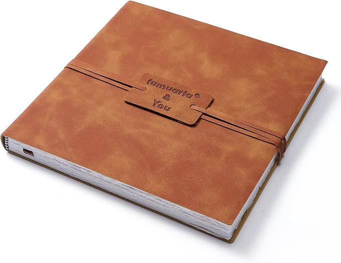 tumuarta Deckle Edge Watercolor Paper Sketchbook, 100% Cotton Vintage Leather Journal, 140 Lb, 300 GSM, 24 Sheets Handmade Diary for Mixed Media Techniques. (Brown, 6"x6")