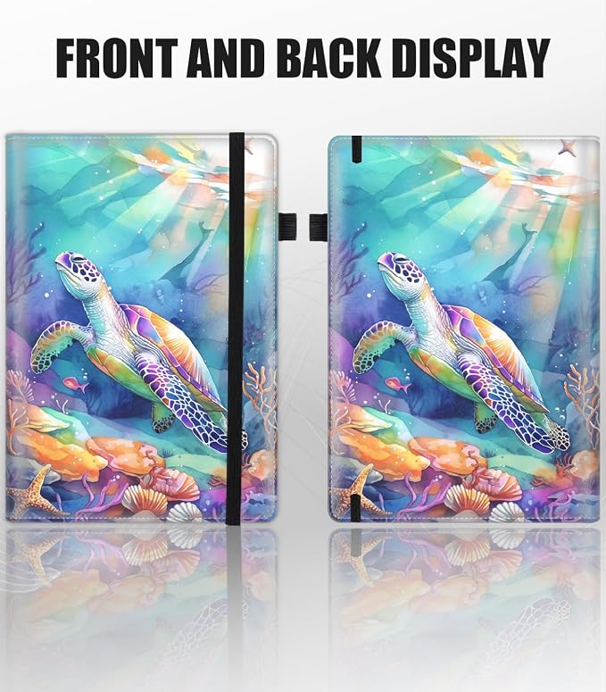Hardcover Executive Notebooks, A5 PU Leather Lined Journal Notebook, 200 Pages Thick Paper Subject Notebooks for School,Work,Home Writing Business Notebook, Diary Book ，Watercolor Turtle