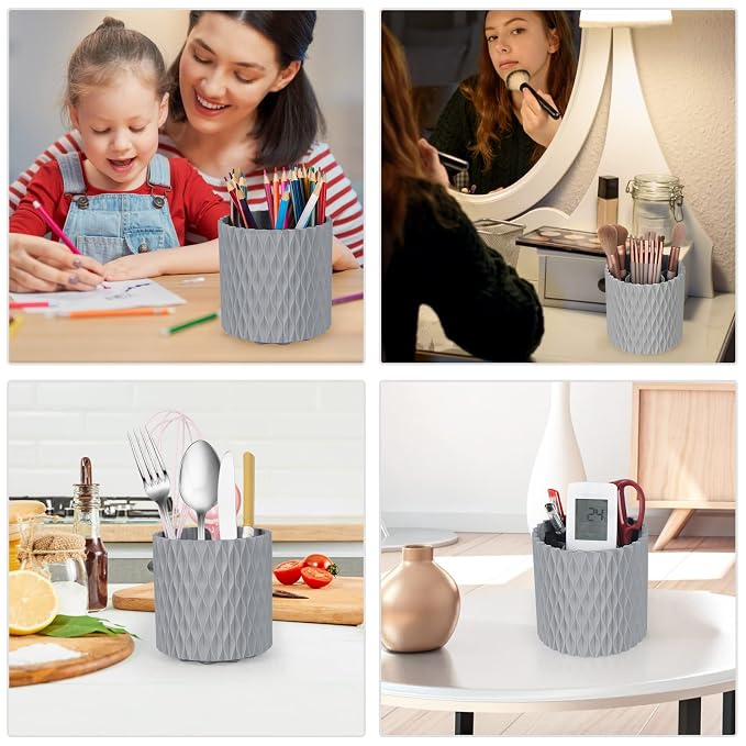Makeup Brush Holder Organizer - 360° Rotating, 5-Slot Brush Cup for Cosmetics, Lipsticks, Pens | Vanity & Desk Organizer (Grey)