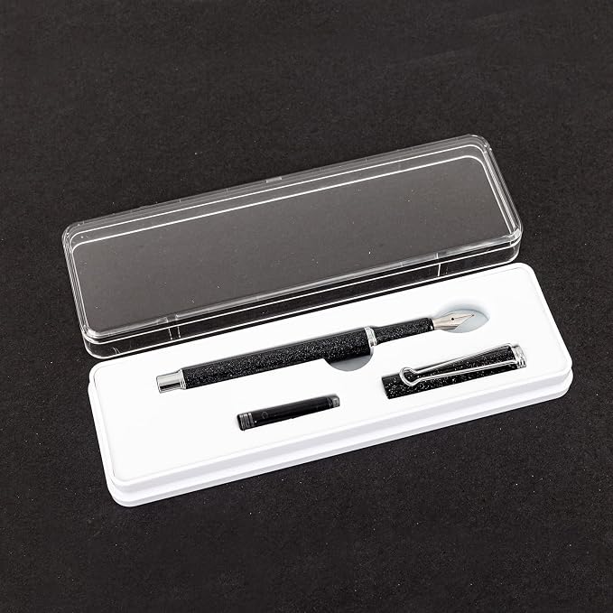 AIHAO Refillable Fountain Pen, Fine Point, Metal Fountain Pen with Gift Box, Black Ink, 2 Ink Cartridges in one Set, Pearl Black Metal Pen.Fountain Pens for Writing