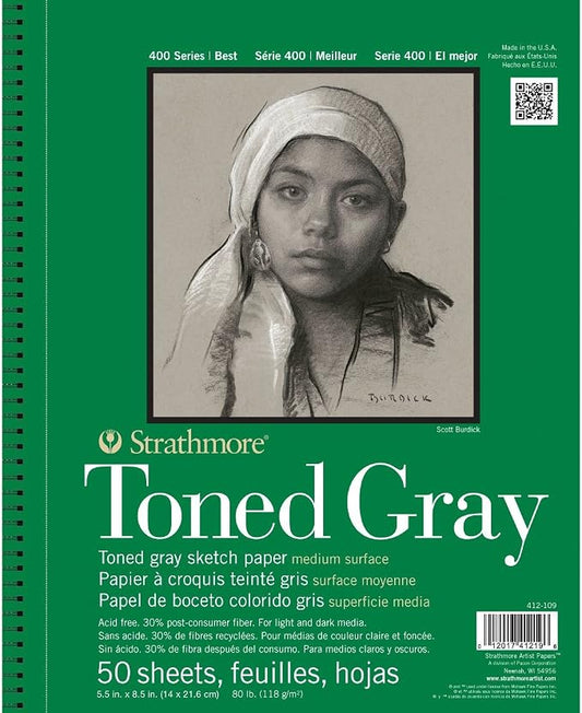 Strathmore 400 Series Sketch Pad, Toned Gray, 5.5x8.5 inch, 50 Sheets - Artist Sketchbook for Drawing, Illustration, Art Class Students