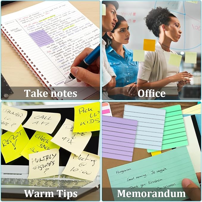 600 Sheets Transparent Sticky Notes with Lines, 3x3 Inch Colorful Annotation Sticky Notes, Waterproof See Through Sticky Notes or School Supplies & Office, Small