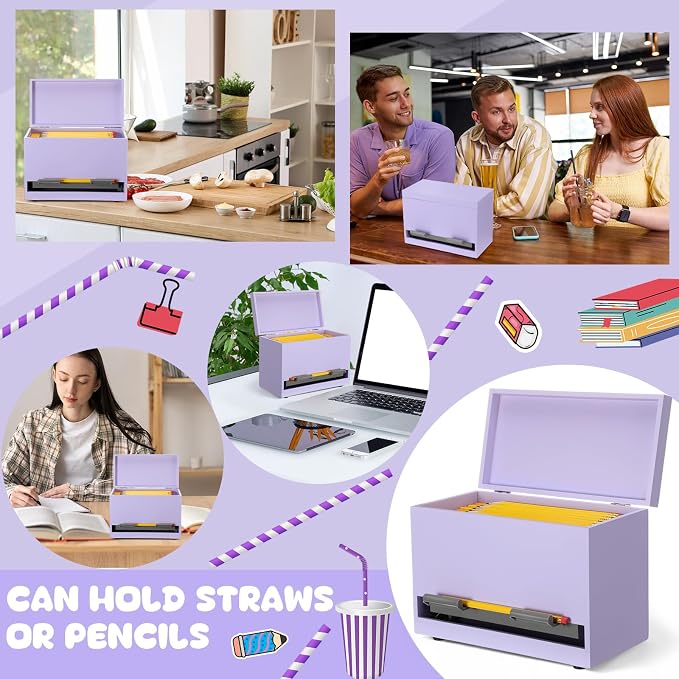 Yalikop 1 Pc Wooden Pencil Dispenser for Classroom Pastel Wood Pencils Holder for up to 200 Pencils Reusable Straw Dispenser for Home Office Teachers Supplies Storage (Classic,Purple)