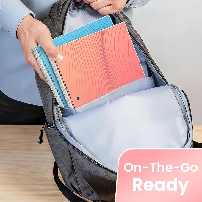 Oucaru College Ruled Spiral Notebooks, 8x10.5 Subject Notebook for School | 5 Pack 1-Subject Notebooks with 70 Sheets Per Book, 3-Hole Punched Lined Paper, Bulk College Ruled Notebooks for School