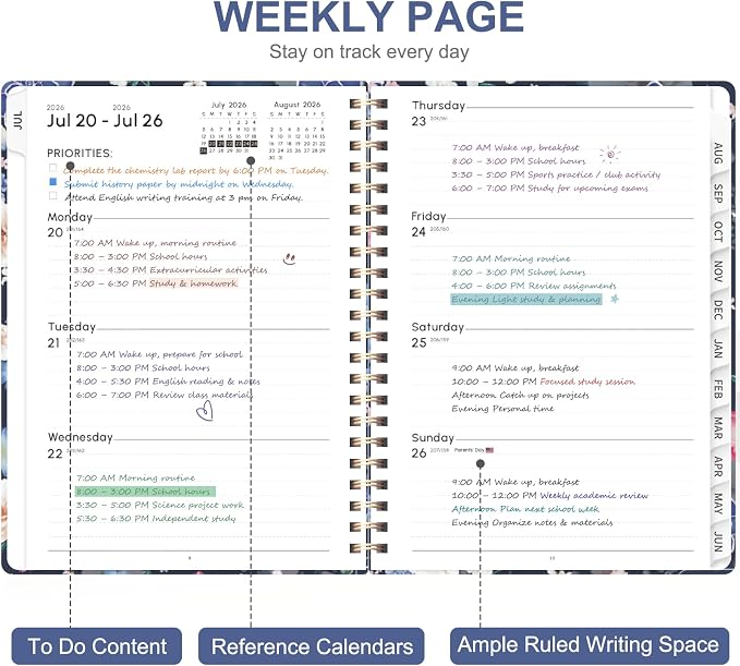 Planner 2026-2027, Weekly and Monthly Academic Planner, July 2026 - June 2027, Hardcover Calendar Agenda Book for School Year Planning, School Supplies for Teacher and Student, A5(6.3'' x 8.5'')