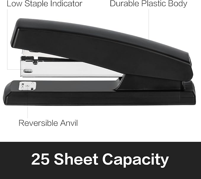 Deli Stapler, Desktop Stapler, 2 Pack, Office Staplers, 25 Sheet Capacity, Includes 2000 Staples and 2 Staple Removers, 2 Pack, Black