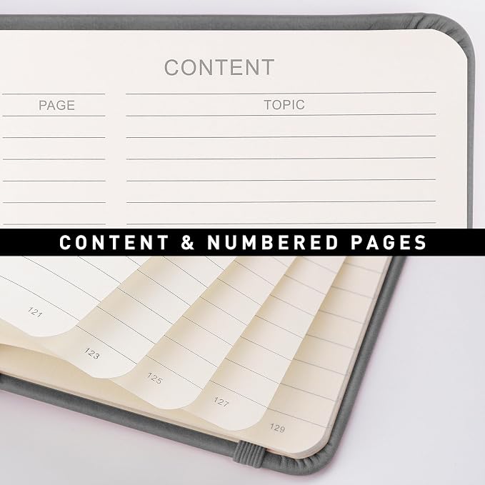 RETTACY Lined Journal Notebook, 192 Numbered Pages, A5 Size (5.7'' x 8.3'') | Leather Hardcover, 100 GSM Thick Paper, for Men & Women, Journaling, Writing, Work & Office (Gray)