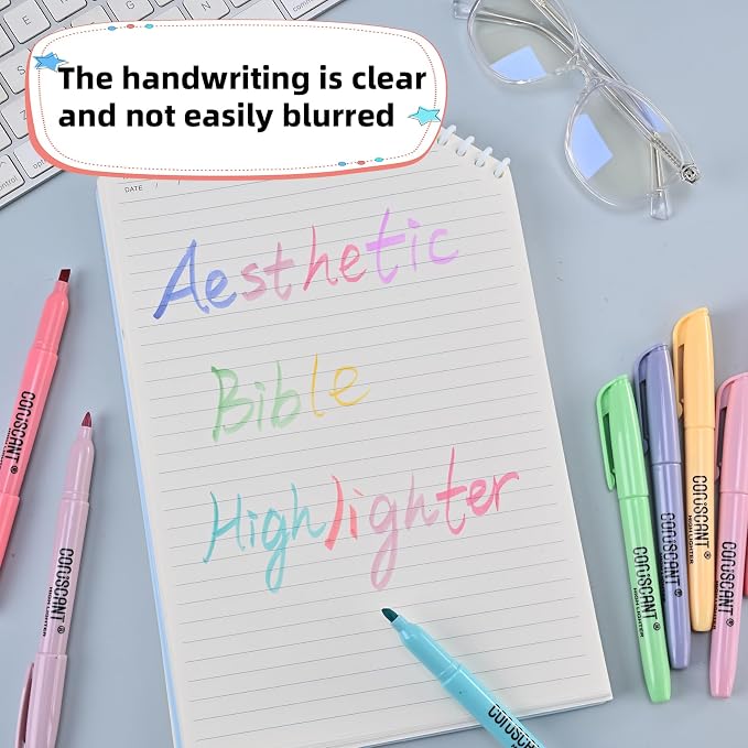coruscant Pastel Highlighters Set, 8 Assorted Colors, 24 Pack, Chisel Tip Cute Bible Highlighters, No Bleed Dry Quickly, for Journal Bible Study, Perfect for thin paper, School Office Supplies