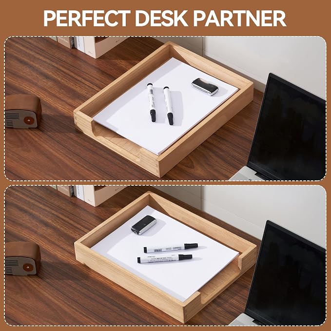 KIRIGEN Wooden Letter Tray, Single-Tier Paper Organizer for Desk Natural TP | Front-Load Paper Tray Fits Letter and A4 Paper, Folders, Mail, and Magazinesfor Home Office; Paulownia Wood, Fully Assembled