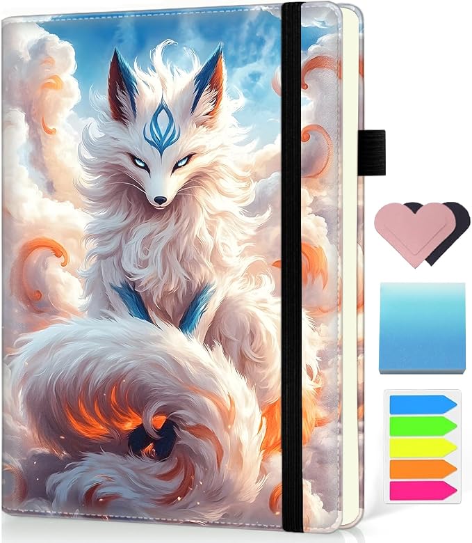 Hardcover Executive Notebooks, A5 PU Leather Lined Journal Notebook, 200 Pages Thick Paper Subject Notebooks for School,Work,Home Writing Business Notebook, Diary Book ，Fox Kitsune Japan