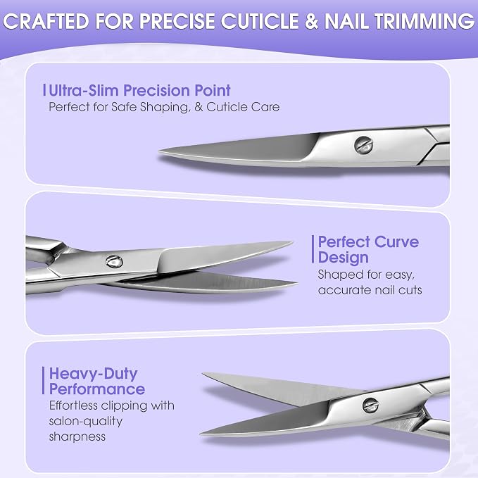 Curved Cuticle Scissors Stainless Steel Manicure Scissors for Nails | Curved stainless steel blade, cuticle and hangnail trimming, ergonomic grip, salon and home use, precision tips