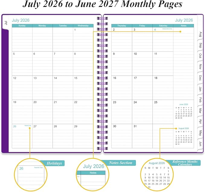 2026-2027 Appointment Book & Planner - Hourly Planner from July 2026 - June 2027, Weekly Appointment Book 2026-2027 with 30-Minute Interval, 6.4" x 8.5", Purple