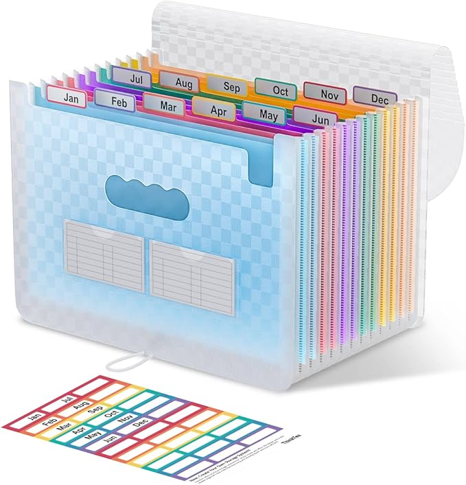ThinkTex Accordion File Organizer, 12 - Pocket Expanding File Folders | for Paper Receipts, Bills&Taxes Organizer, Portable Letter/A4 Size Document Holder for School, Office, Home