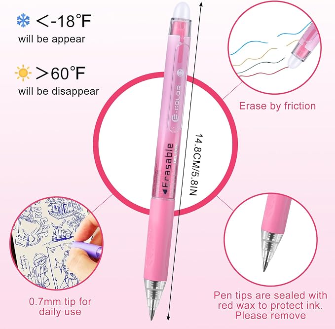 12 Pack Erasable Pen Set - 6 Colors Erasable Highlighters + 6 Colors Erasable Gel Pens, Smooth Writing No Bleed, Reusable Erasable Markers for School, Office & DIY Art Crafts (12 Pack)