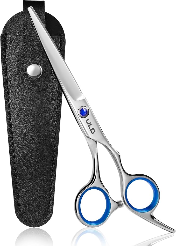 Hair Cutting Scissors, ULG Professional Hair Scissors 6.5” Right-Hand Razor Edge Barber Shears with Leather Case Salon Hair Cutting Shears Made of Japanese Stainless Steel, Hand Sharpened Blue