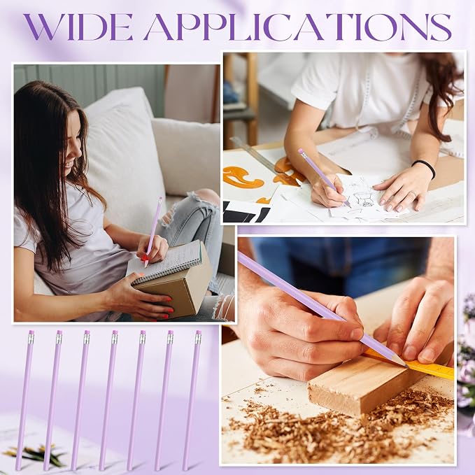 Tinlade 50 Pcs Purple Triangular Grip Pencils Wood Wedding Pencils HB Graphite Pencil Pack Eraser for Baby Shower Drawing Sketching Bridal Shower Office Supplies