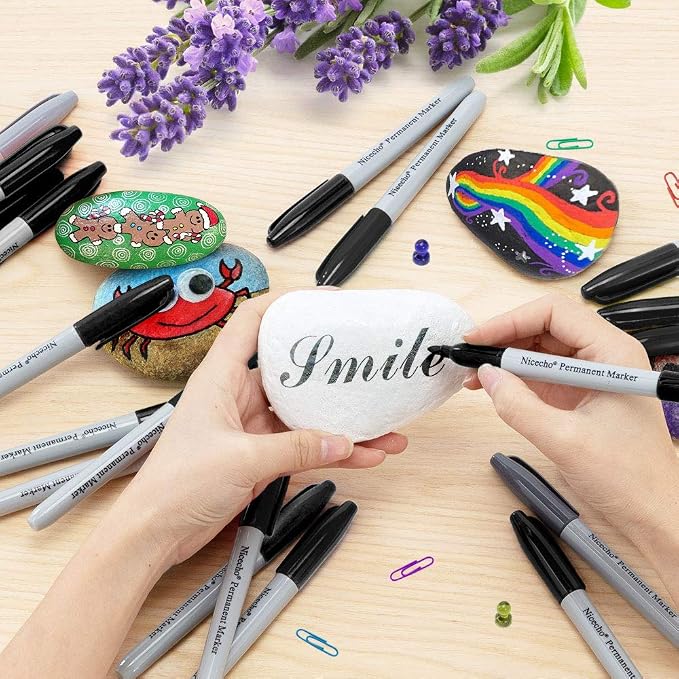 Nicecho Permanent Markers, Black Permanent Marker Pens, 30 Count Fine Point Basic Marker Set