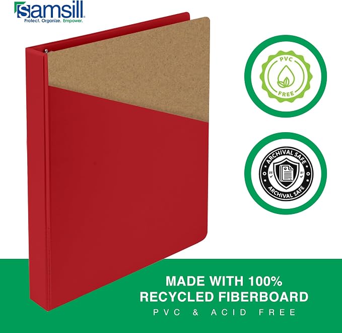 Samsill 1 Inch 3 Ring Binders, Economy Round Ring, Clear View Cover, 200 Sheet Capacity - for School, Home, Office - Red, 4 Pack
