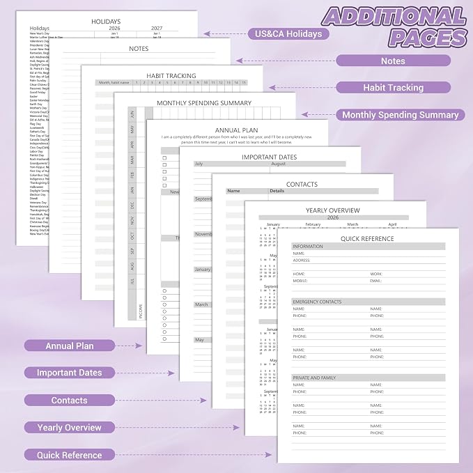 Academic Planner 2026-2027, 8.5" x 11", Hardcover Weekly Planner, Purple | Calendar Planner July 2026 - June 2027, Agenda Book with Tabs, Inner Pocket and Sticker for Office & School, A4