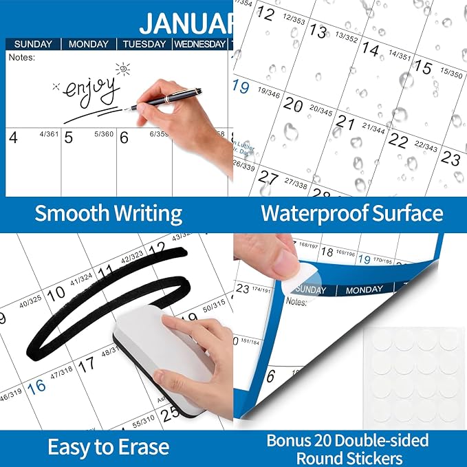 2026 Wall Calendar 24" x 36" Dry Erase Calendar for Wall from January 2026 to December 2026 12 Month Annual Large Yearly Wall Planner for Office School(Blue)