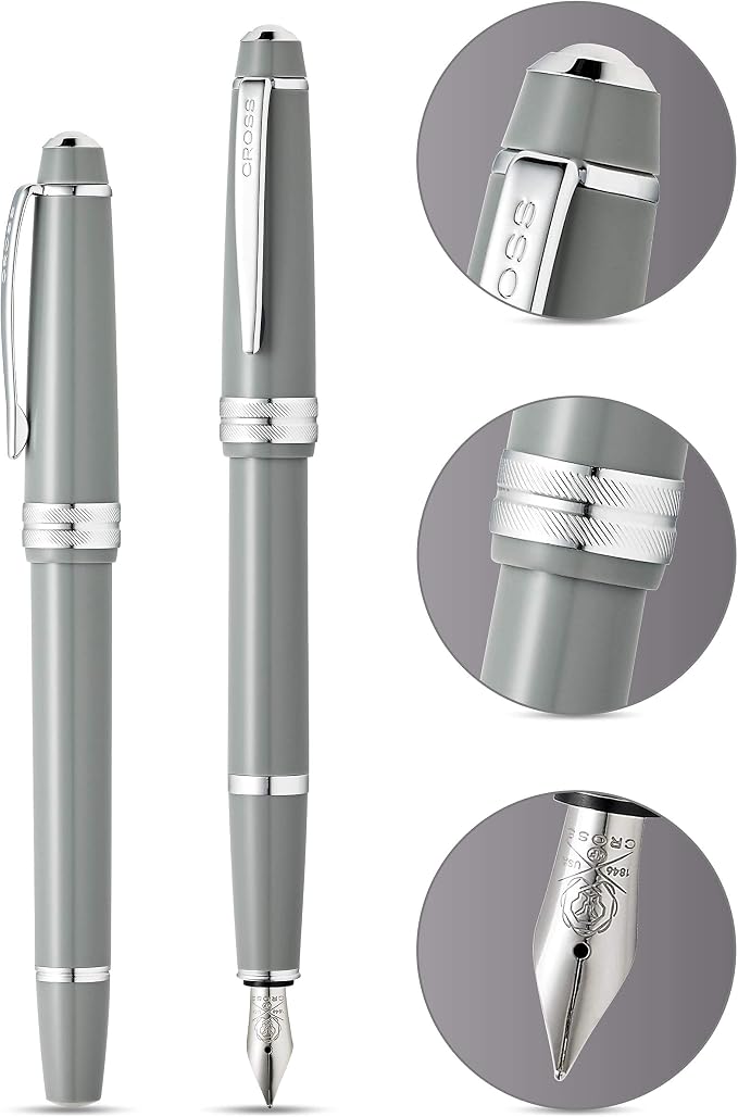 Cross Bailey Light Polished Gray Resin Fountain Pen with Fine Nib