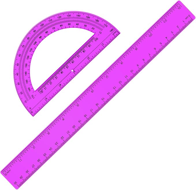 Zonon 2 Pcs 12 Inch Clear Ruler and 6 Inch Plastic Protractor Set, Dual Scale Inch/Cm Math Geometry Measuring Tools for Back to School Students Teachers Classroom Office Drafting Use(Purple)