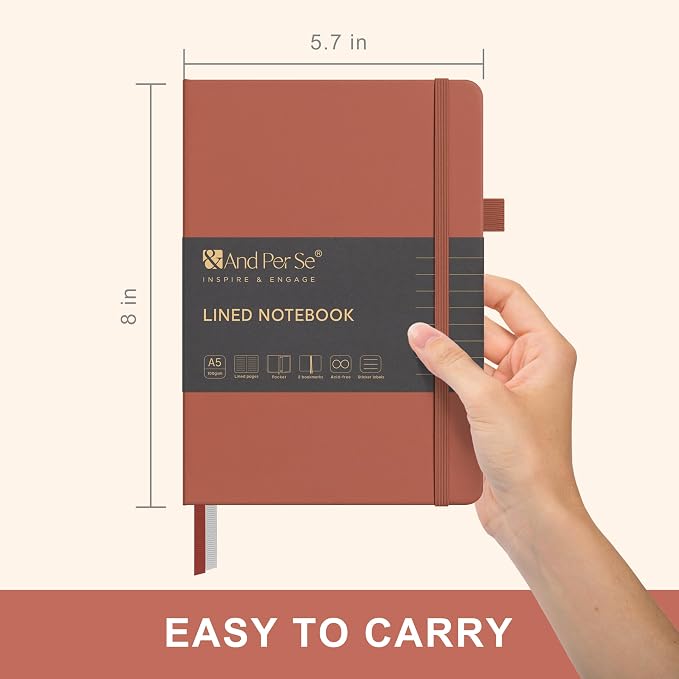 &And Per Se Lined Journal Notebook, 160 Pages, A5 5.7 x 8 inches College Ruled Thick Paper Notebook Journals for Writing, Hardcover Notebooks for Women Men Office School (1 Pack, Terracotta)