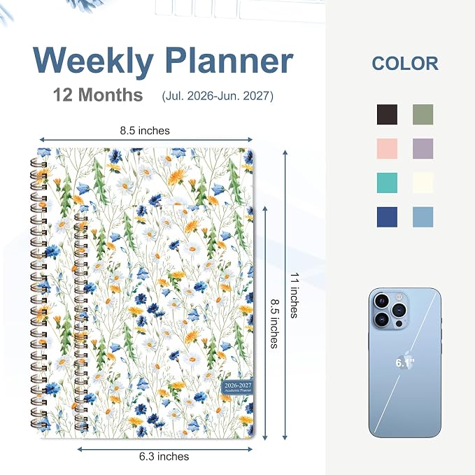 Planner 2026-2027, Weekly and Monthly Academic Planner, July 2026 - June 2027, Hardcover Calendar Agenda Book for School Year Planning, School Supplies for Teacher and Student, A5(6.3'' x 8.5'')