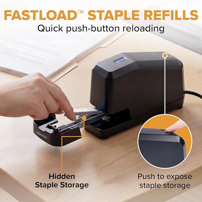 Bostitch Office Impulse Heavy Duty Electric Stapler Value Pack, 45 Sheet Capacity, Includes 5,000 Staples, No-Jam, Faster Stapling, Black