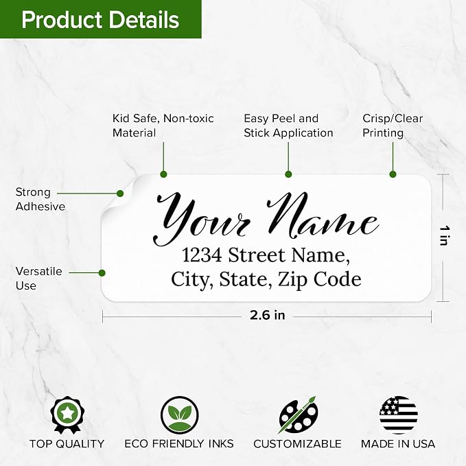Personalized Return Address Labels, Custom Address and Name Mailing Labels for Envelopes, 1x2.6 Inches, Flat Sheet of 60-1200 Made in USA by My Sign Center- Plain 2