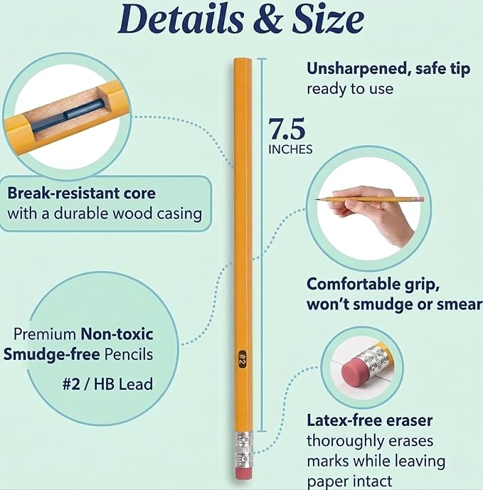 Trail maker Wood Cased #2 HB Pencils - 500 Unsharpened Yellow Pencils in Bulk for School, Office (100 5-Packs)