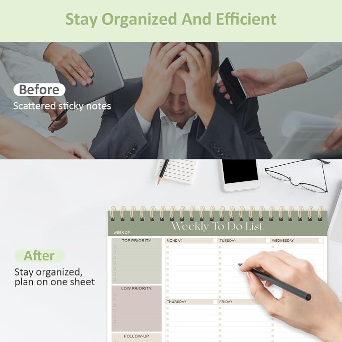 Weekly To Do List Notepad, 52 Undated Sheets (8.5"×11"), Undated Weekly Planner for Women & Men, Desk Accessories and Supplies for Office, Home, and School