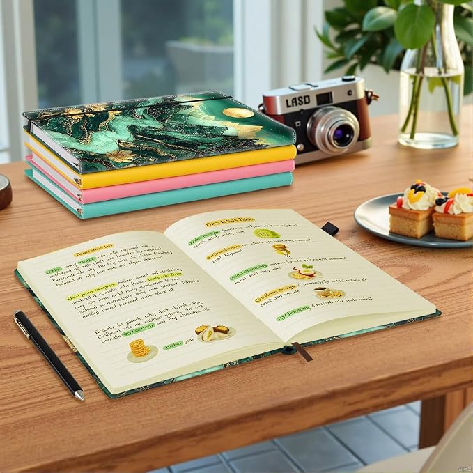Hardcover Executive Notebooks, A5 PU Leather Lined Journal Notebook, 200 Pages Thick Paper Subject Notebooks for School,Work,Home Writing Business Notebook, Diary Book ，Green Mountain Landscape