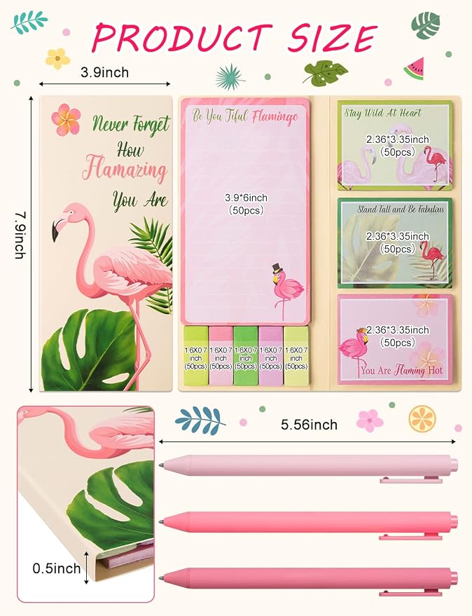 Cute Cartoon Flamingo Sticky Notes Teacher Appreciation Gift, Blackboard Self-Stick Note Pads with 3 Ballpoint Pens, Self-Adhesive Writing Memo Pages Back to School Office Supplies Small Gift