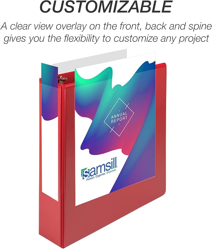Samsill Durable 3 inch 3 Ring Binder, D Ring Binder, 100% Recycled Chipboard, Red, 12 Pack