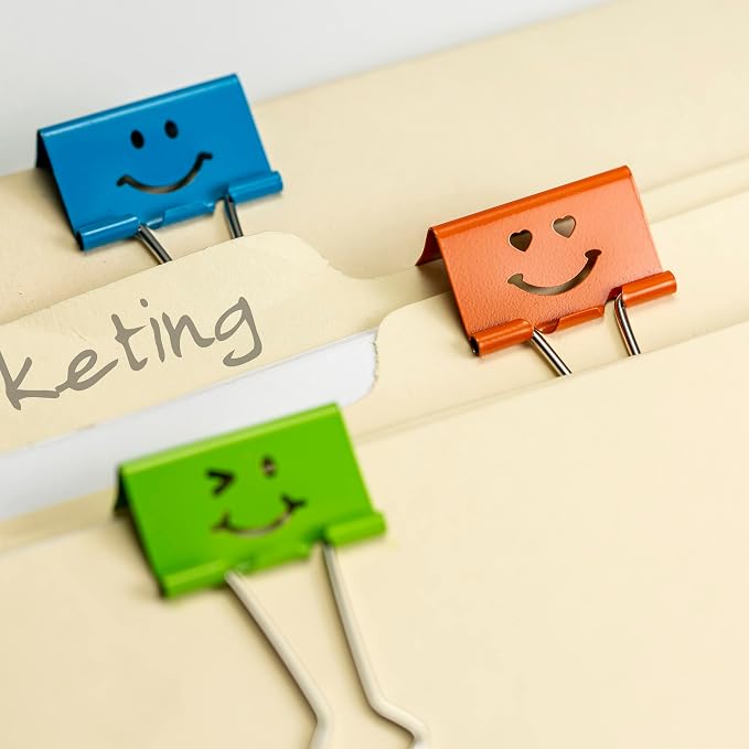 Officemate Smiling Face Binder Clips, Medium, Assorted Colors 36 Pcs, Paper Clamps for Office,Teacher Gifts, School and Home (31095) (Pack of 6)