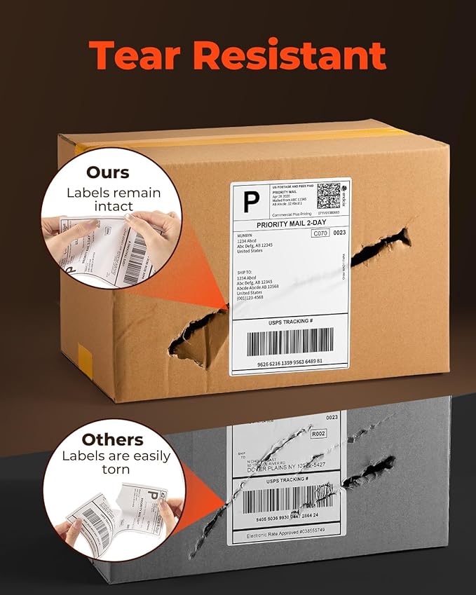 MUNBYN 4"x6" Direct Thermal Shipping Labels for Packages, 380 Sheets/Stack | 4"x6" Fanfold Thermal Labels, Durable Waterproof, Oil-Proof, Scratch-Proof, Alcohol-Resistant, Tear-Resistant