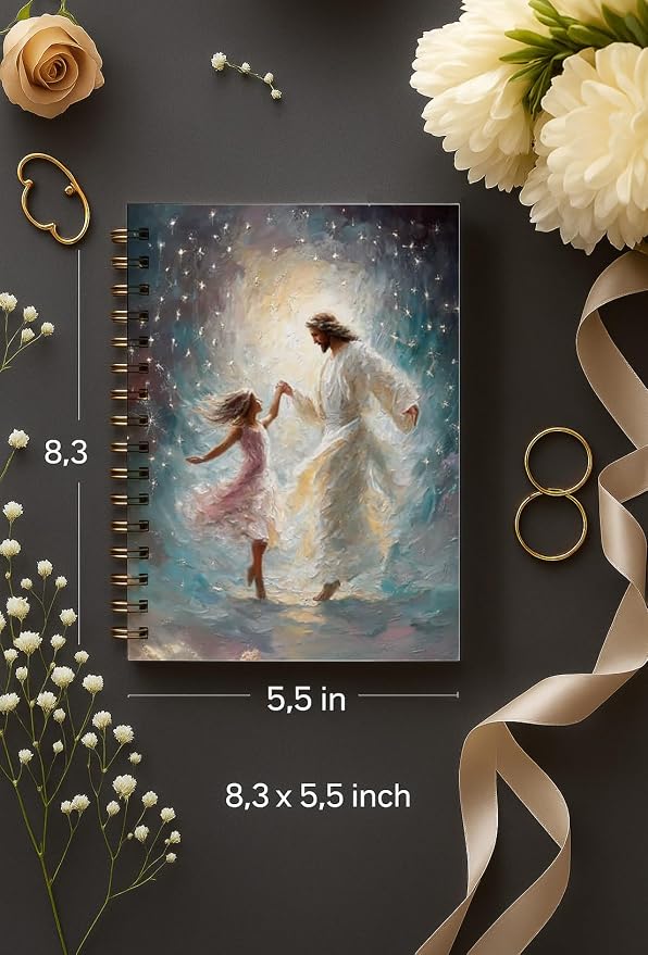 bitCNY Jesus and Girl Notebook – Christian Spiritual Art Journal for Women and Teens, 8.3x5.5 Inches Religious Faith Notebook 402